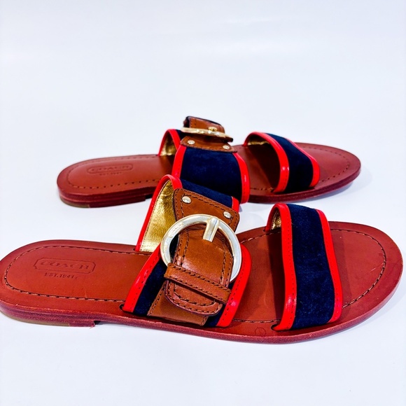 COACH Navy and red flat sandals - Picture 6 of 10
